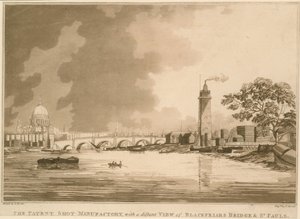 The Patent Shot Manufactury, with a distant view of Blackfriars Bridge and St Paul