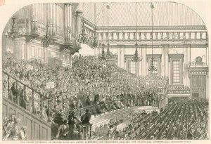 The Peace Congress in Exeter Hall, Sir David Brewster, the President, Reading the Inaugural Address