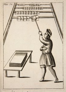 The Pressman Hanging Paper (engraving) by English School