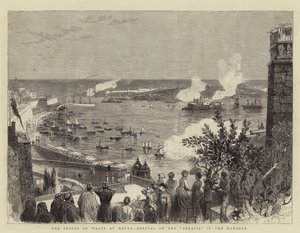 The Prince of Wales at Malta, Arrival of the "Serapis" in the Harbour by English School