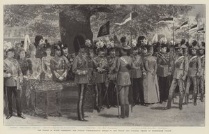 The Prince of Wales presenting the Jubilee Commemoration Medals to the Indian and Colonial Troops at Buckingham Palace by English School