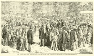The Queen and the Prince of Wales receiving the guests at the Royal Jubilee Garden party