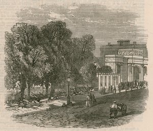 The Riot in Hyde Park: The broken railings at Hyde Park Corner by English School