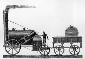 The Rocket, steam locomotive designed and built by George and Robert Stephenson in 1829 for the Liverpool-Manchester railway