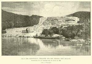 The Rotomahana terraces and hot springs, New Zealand, destroyed by an earthquake on 10 June 1886 by English School