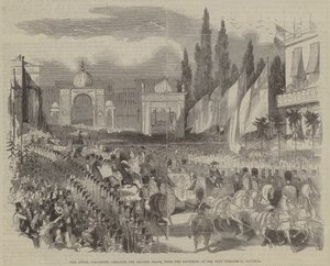 The Royal Procession through the Grande Place, with the Pavilions at the Port Scharbeck, Brussels by English School