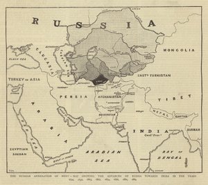 The Russian Annexation of Merv, Map showing the Advances of Russia towards India in the Years 1734, 1836, 1863, 1867, 1874, 1876, 1881, 1884