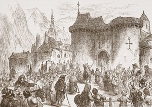 The Sham Pilgrims at the Gate of Geneva by English School
