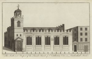 The South West Prospect of the Parish Church of St Catherine Cree in Leadenhall Street, London by English School