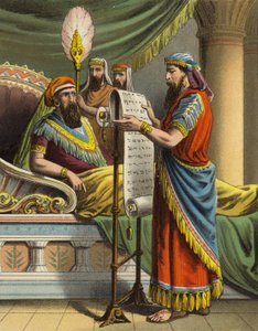 The Story of Queen Esther: King Ahasuerus hears of Mordecai in the book of records by English School