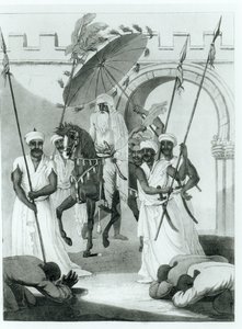 The Sultan of Morocco Coming Out to Give Audience, from Travels Through France and Spain to Morocco by Maurice Keatinge, Published 1817 by English School