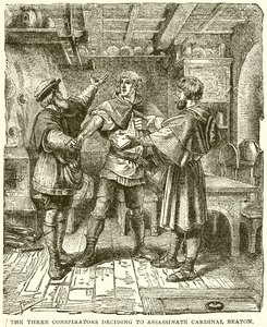 The Three Conspirators Deciding to Assassinate Cardinal Beaton by English School