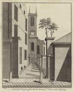 The West Prospect of the Parish Church of St Olave in the Old Jewry, London by English School