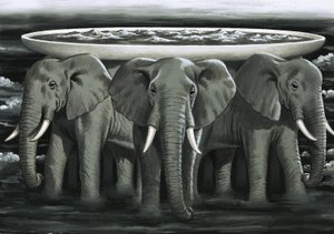 The Ancient Asiatic Legend that the Earth Was Shaped Like a Saucer Resting on the Backs of Elephants by English School