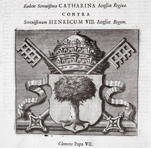 The arms of Pope Clement VII, illustration from Acts and Monuments by John Foxe, ninth edition, published 1684 by English School