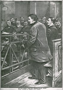 The arrest of Oscar Wilde: Wilde in the dock by English School