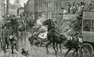 The Battle of London Streets - Ludgate Hill on a Slippery Day by English School