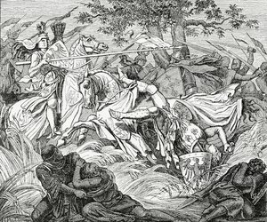 The death of Manfred at the Battle of Benevento, 26 February 1266, 1882 by English School