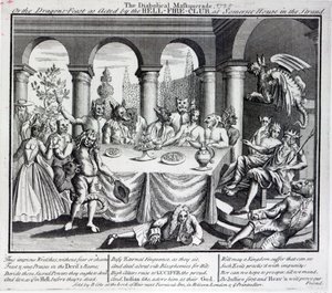 The Diabolical Masquerade, or the Dragons-Feast as Acted by the Hell-Fire-Club, at Somerset House in the Strand, c.1721 by English School