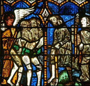 The east window depicting Adam and Eve expelled from Eden