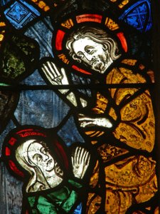 The east window depicting a scene from the life of St Mary Magdalene - Noli me Tangere by English School