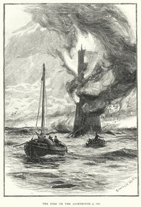 The fire on the lighthouse (engraving) by English School