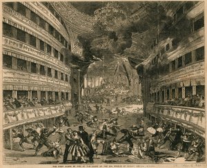 The first alarm of fire at the close of the Bal Masque at Covent Garden Theatre, London