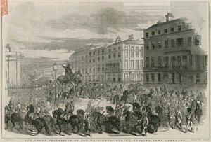 The grand procession of the Wellington Statue turning down Park Lane by English School