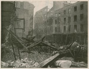 The great fire in the Old Bailey, London by English School