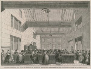 The Great Telegraphing Room at the New Offices of the Electric and International Telegraph Company by English School