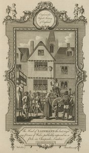 The head of Llewellyn, the last reigning Prince of Wales, publicly exposed on a pole in Cheapside, London by English School