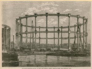 The large gasholder at the Imperial Gas Companys works, Bethnal Green, London by English School