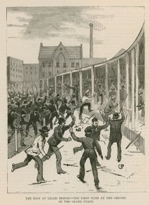 The Riot at Lillie Bridge, London: The First Rush at the Corner of the Grand Stand