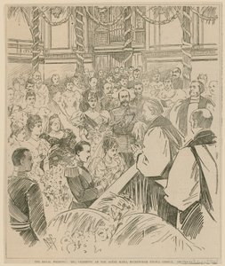 The royal wedding, the ceremony at the altar rails, Buckingham Palace Chapel, 23 July 1896 by English School