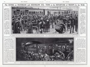 The Scenes at Waterloo and Hounslow Stations at the Departure of Troops for War, World War I, August 1914 by English School