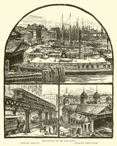 The shipping on the East River; Elevated railway; Hamilton Ferry-house