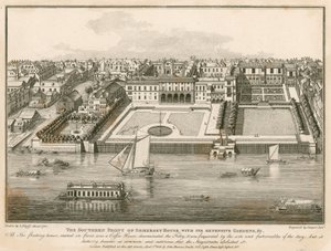 The southern front of Somerset House with its extensive gardens by English School