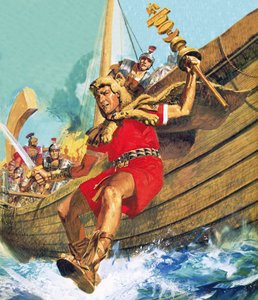 The Standard Bearer of the 10th Legion Leading the Charge onto British Soil by English School