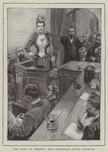The trial of Deeming, Miss Rounsville giving evidence (engraving) by English School