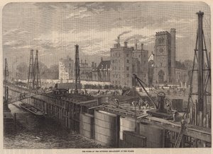 The works at the southern Embankment of the Thames by English School