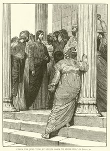 "Then the Jews took up stones again to stone him", St John, x, 31 by English School