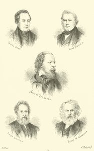 Thomas Hood, Lord Macaulay, Alfred Tennyson, Lord Lytton, Henry W Longfellow by English School