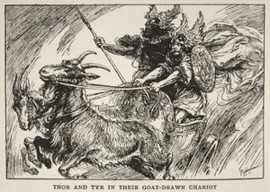 Thor and Tyr in Their Goat-Drawn Chariot by English School