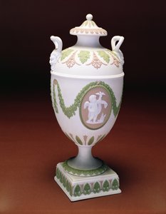Three colour Jasper urn-shaped vase, model of the putti figure by John Flaxman. Wedgwood c.1780