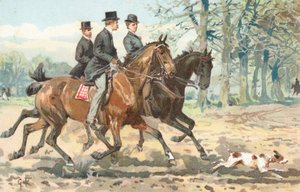 Three Horse Riders in the Countryside by English School