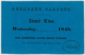 Ticket for Cremorne Gardens, London, 1848 by English School
