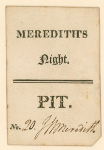 Ticket for Drury Lane Theatre, London: Meredith