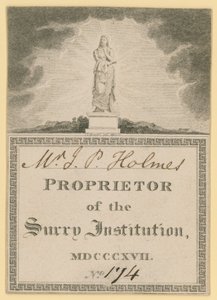 Ticket for Proprietor of the Surrey Institution, dated 1817