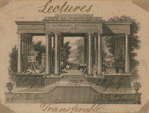 Ticket for lectures at the City of Westminster Literary, Scientific and Mechanics Institution