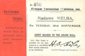 Ticket to hear Nellie Melba at the Glasgow International Exhibition, 1901